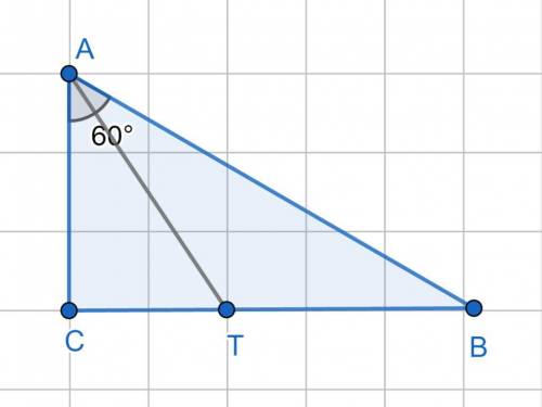 У прямокутному трикутнику ABC кут C = 90°, BAC = 60°, AT - Бісектриса. Знайти катет CB, якщо TB = 12