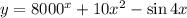 y=8000^{x}+10x^2-\sin4x