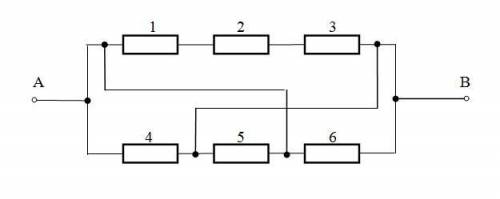 В электрическую цепь, состоящую из шести одинаковых резисторов сопротивлением R=3 Ом, впаяли две пер
