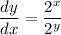 \dfrac{dy}{dx} =\dfrac{2^x}{2^y}