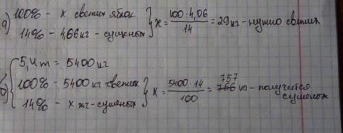 Масса сушеных яблок составляет 14% массы свежих яблок Сколько надо взять свежих яблок чтобы получили