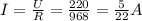 I = \frac{U}{R} = \frac{220}{968} = \frac{5}{22} A