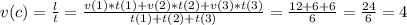 v(c)=\frac{l}{t}=\frac{v(1)*t(1)+v(2)*t(2)+v(3)*t(3) }{t(1)+t(2)+t(3)} =\frac{12+6+6}{6} = \frac{24}{6}=4