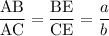 \mathrm{\dfrac{AB}{AC}= \dfrac{BE}{CE}}=\dfrac{a}{b}