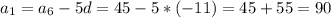 a_1=a_6-5d=45-5*(-11)=45+55=90