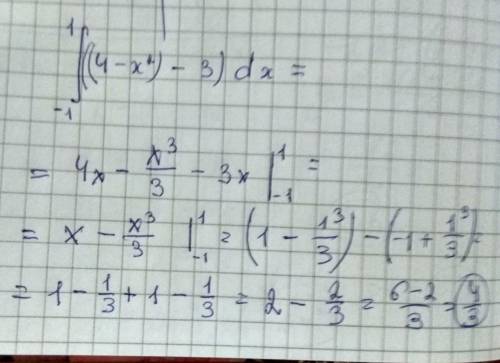 Вычислить площадь фигуры расположенной между графиками функций у=4-x^2 и y=3