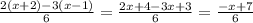 \frac{2(x+2)-3(x-1)}{6} = \frac{2x+4-3x+3}{6} = \frac{-x+7}{6}