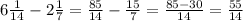 6 \frac{1}{14} - 2 \frac{1}{7} = \frac{85}{14} - \frac{15}{7} = \frac{85 - 30}{14} = \frac{55}{14}