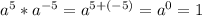 a^{5} *a^{-5} =a^{5+(-5)}=a^{0} =1