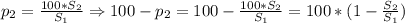 p_{2}=\frac{100*S_{2}}{S_{1}} \Rightarrow 100-p_{2} =100-\frac{100*S_{2}}{S_{1}} =100*(1-\frac{S_{2}}{S_{1}})