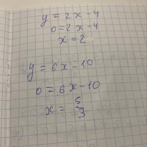 Вычислить координаты точки пересечения прямых y=2x-4 и y=6x-10