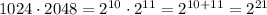 1024\cdot2048=2^{10}\cdot 2^{11}=2^{10+11}=2^{21}