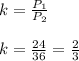k = \frac{P_1}{P_2}\\\\k=\frac{24}{36} =\frac{2}{3}