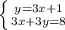 \left \{ {{y=3x+1} \atop {3x+3y=8}} \right. \\