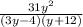 \frac{31y^2}{(3y-4)(y+12)}