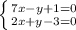 \left \{ {{7x-y+1=0} \atop {2x+y-3=0}} \right.