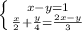 \left \{ {{x-y=1} \atop {\frac{x}{2}+\frac{y}{4}=\frac{2x-y}{3} }} \right.