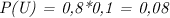 \emph{P(U) = 0,8*0,1 = 0,08}