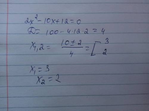 Реши квадратное уравнение 2x2−10x+12=0. Корни: x1 = ; x2 = (первым вводи больший корень).