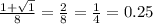 \frac{1 + \sqrt{1} }{8} = \frac{2}{8} = \frac{1}{4} = 0.25