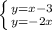 \left \{ {{y = x - 3}\atop {y = -2x}} \right