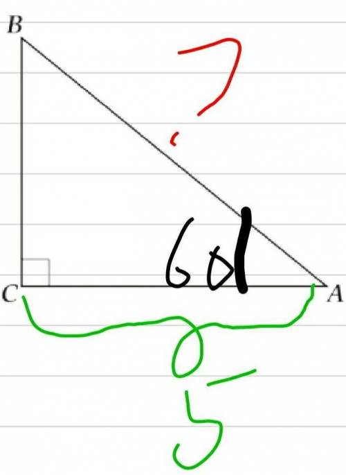 Сделать чертеж треугольника АВС, где угол С=90 0, и решить задание под каждой цифрой, записав дано и
