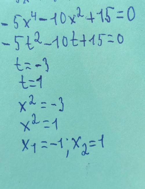 -3x⁴-6x²+24=0 4х⁴+32х²+60=0 –5х⁴–10х²+15=0