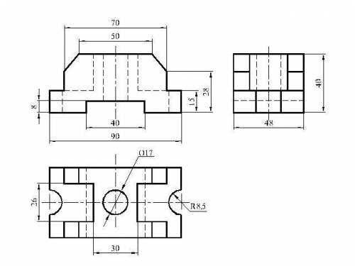 начертите в 3 проекциях (спереди, сбоку, сверху).
