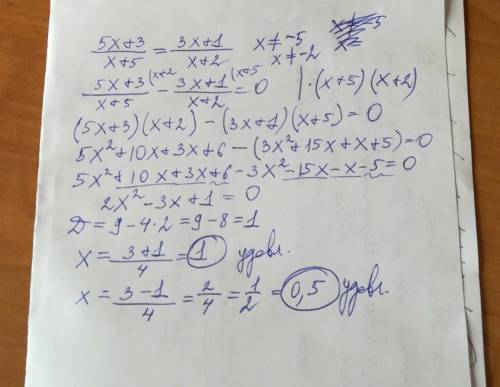 решить уравнение х+3/х+5 = 3х+1/х+2