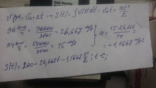 За 10 секунды скорость тела изменилась от 96 до 54 км/ч запишите уравнение движения если в начальный
