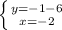 \left \{ {{y=-1-6} \atop {x=-2}} \right.