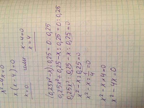 Решить уравнение:0.25х^2-х=0​