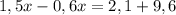 1,5x -0,6x = 2,1 +9,6