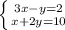 \left \{ {{3x-y=2} \atop {x+2y=10}} \right.