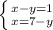 \left \{ {{x-y=1} \atop x=7-y}} \right.