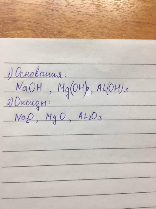 с химией. 8 класс. Написать 3 формулы оснований и им соответствующих оксидов для элементов 3 период
