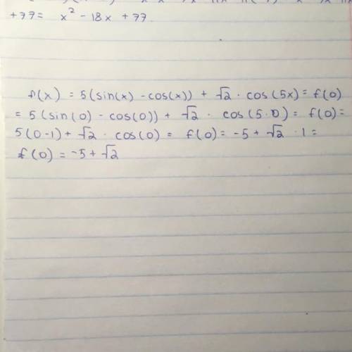 F(x) = 5*(sinx - cosx) + √2 * cos5x.значения х производной