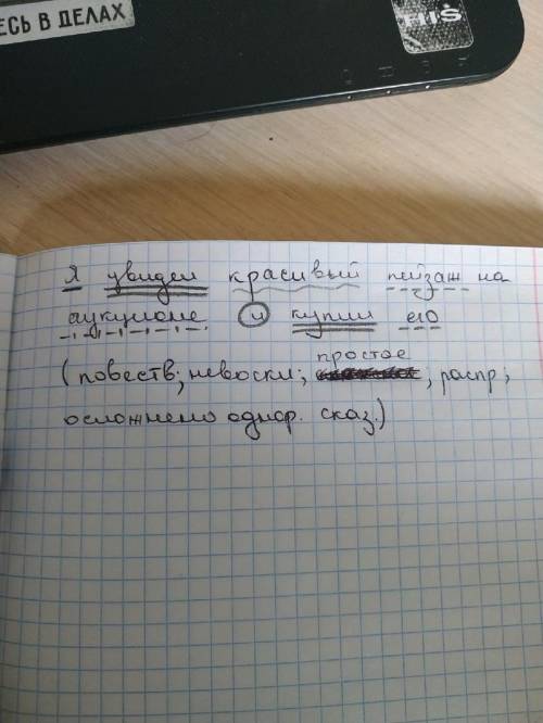 написать синтаксический разбор предложения я увидел красивый пейзаж на аукционе и купил его​