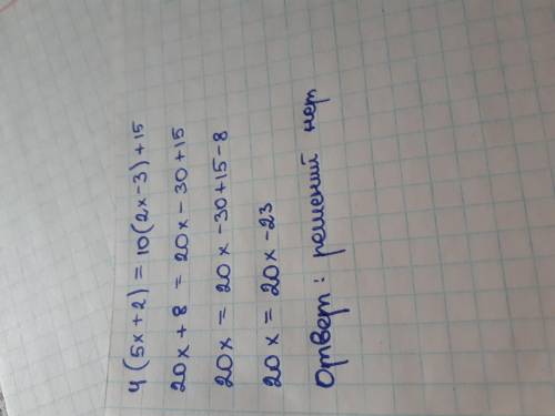 с уравнением: 4(5х+2)=10(2х-3)+15