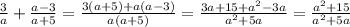 \frac{3}{a} + \frac{a-3}{a+5} = \frac{3(a+5) + a(a-3)}{a(a+5)} = \frac{3a+15+a^2-3a}{a^2+5a} = \frac{a^2+15}{a^2+5a}