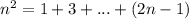 n^{2}=1+3+. . .+(2n-1)