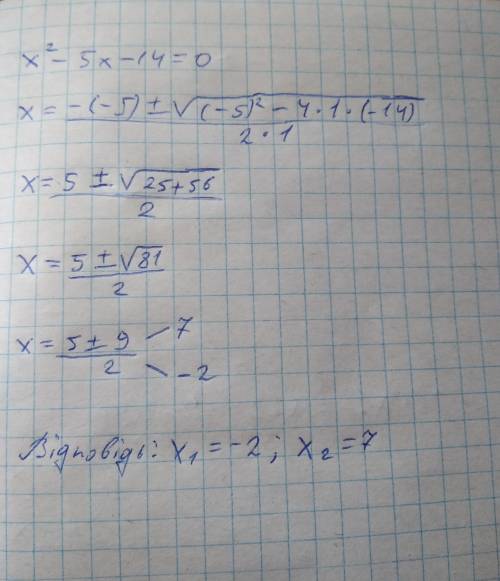 Решите уравнение x^2-5x-14=0