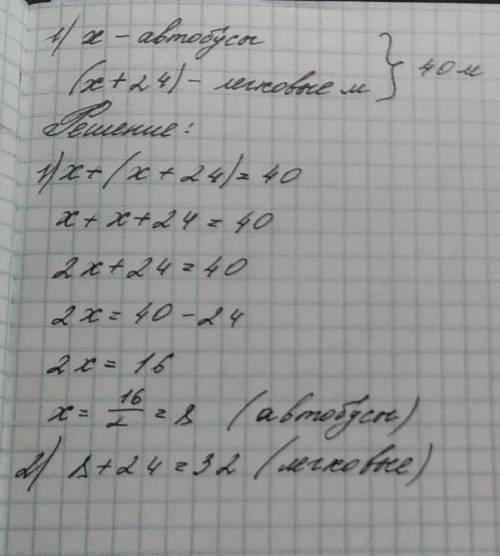 с Алгеброй На стоянке были легковые автомобили и автобусы. Всего 40 машин. Легковых было на 24 больш