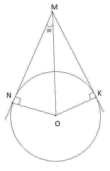 Прямые MN и МК касаются окружности с центром О в точках N и К. Найдите NK если угол ОМN =30 градусов
