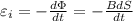 \[\varepsilon _i = - \frac{{d\Phi }}{{dt}} = - \frac{{BdS}}{{dt}}\]