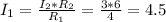 I_{1} =\frac{I_{2}*R_{2} }{R_{1} } =\frac{3*6}{4} =4.5