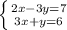 \left \{ {{2x-3y=7} \atop {3x+y=6}} \right.