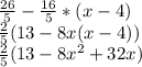 \frac{26}{5} -\frac{16}{5} *(x-4)\\\frac{2}{5} (13-8x(x-4))\\\frac{2}{5} (13-8x^{2} +32x)