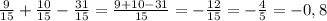 \frac{9}{15}+\frac{10}{15}- \frac{31}{15}= \frac{9+10-31}{15} =-\frac{12}{15} =-\frac{4}{5}=-0,8