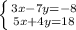 \left \{ {{3x-7y=-8} \atop {5x+4y=18}} \right.